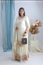 Fashionable Pure Chinon Silk White Top Palazzo With Dupatta For Function Wear