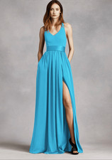 White by Vera Wang Teal Halter Maxi Gown Open Back Bow Sz 14