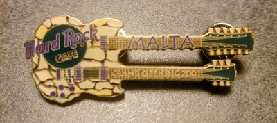 Hard Rock Cafe Malta Grand Opening Doubleneck Guitar Pin 2001