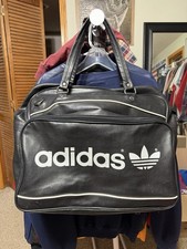 Vintage Adidas Sports Gear Gym Bag Black Faux Leather 70s 80s Trefoil