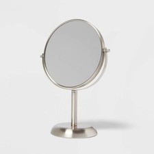 Mirror Brushed Nickel : Round, Nickel-Plated, Freestanding, No Assembly Required