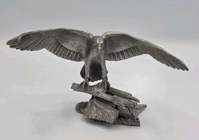 Vintage Pewter Eagle Spread Wings On Branch Figure Patriotic Americana MCM