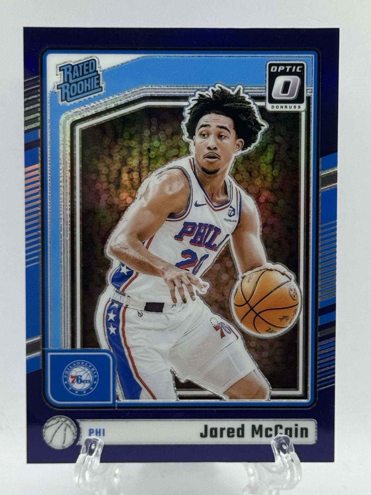 2024-25 Donruss Optic Rated Rookie Jared McCain #270 Purple Thunder RC