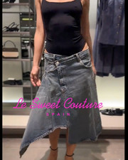 FALDA VAQUERA ZARA MUJER NUEVA CON ETIQUETAS SS26 AZUL ASIMÉTRICA TRF 5252/090/400