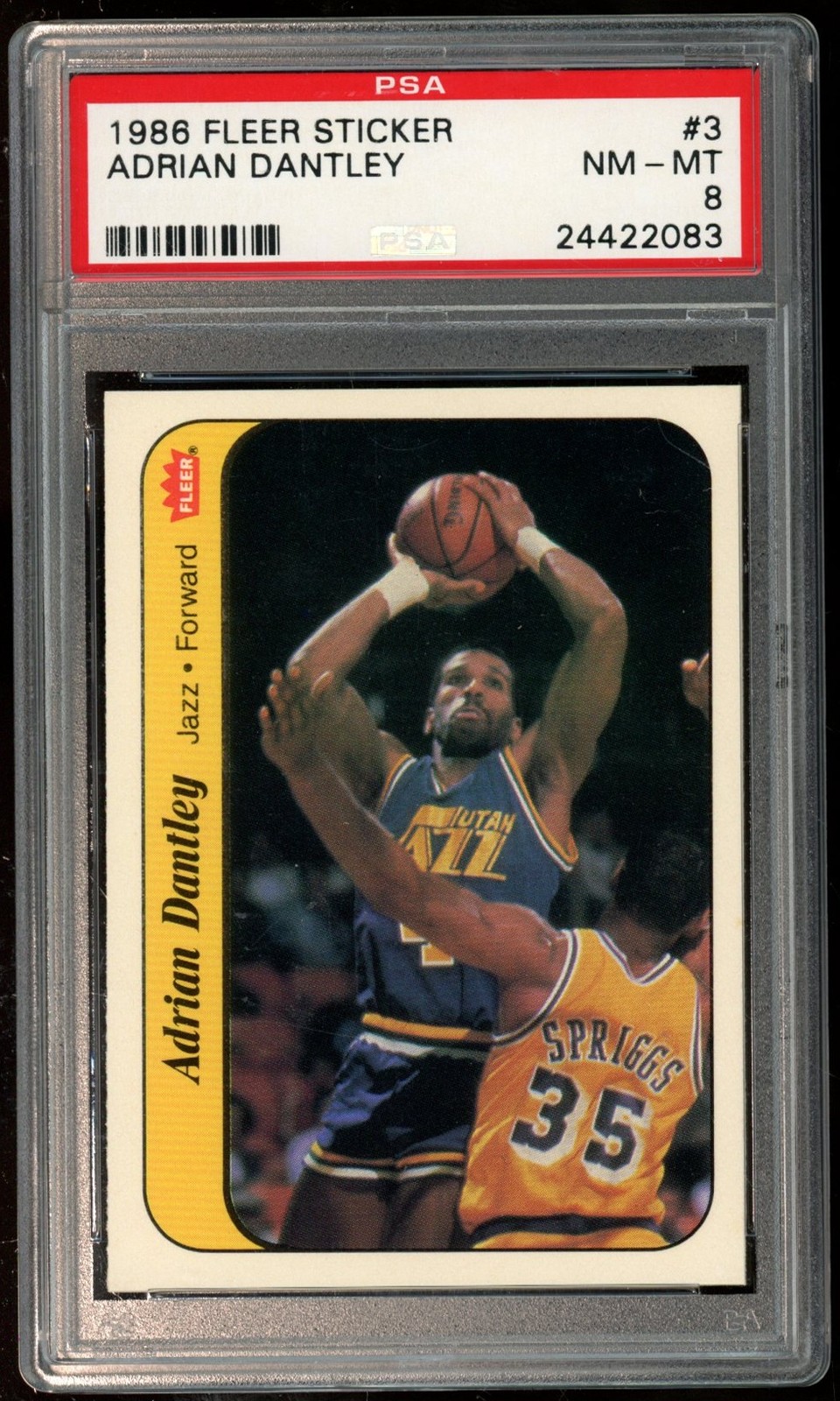 1986 Fleer Sticker #3 Adrian Dantley PSA 8