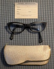 Vtg Womens Cat Eye Eyeglasses - Case - ID Card Mid century Modern