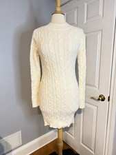 Shein Open Back Cable Knit Mock Neck Sweater Dress Size XS- Cream