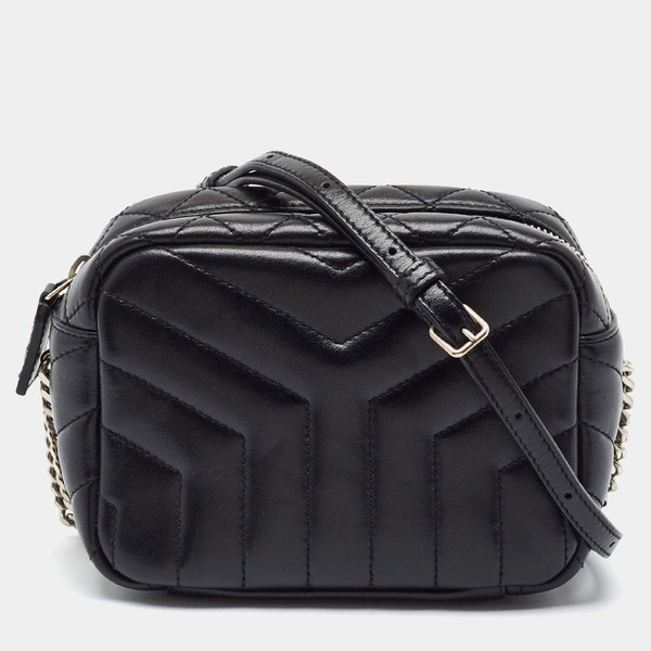 Saint Laurent Loulou Small Black Matelasse Leather Bowling Bag