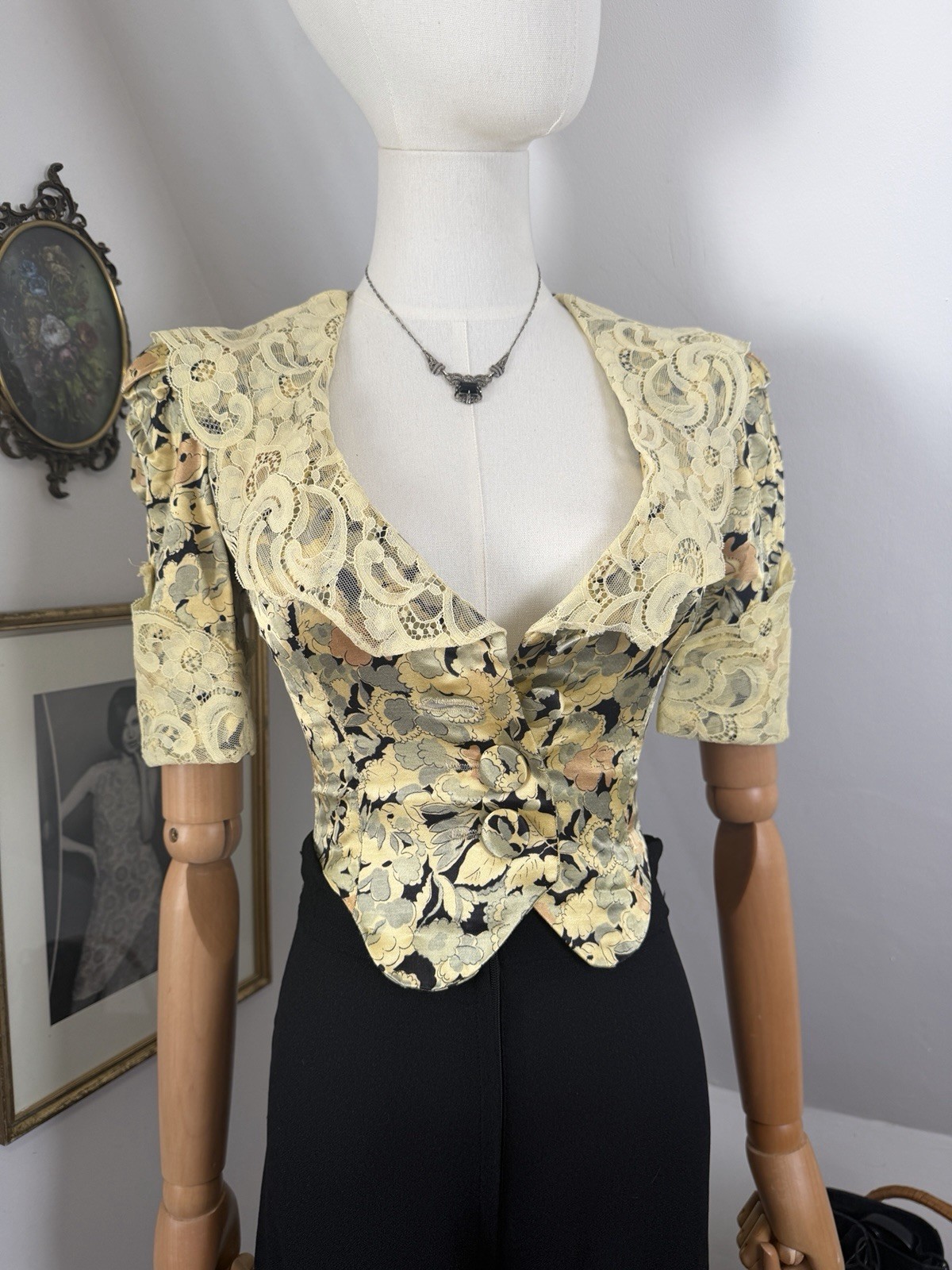 1970 BIBA shirt jacket ornate silk satin yellow top rare gold label image 4