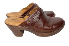 Born Hand Crafted Womens Mules Brown Leather Clog Heel Size 10M