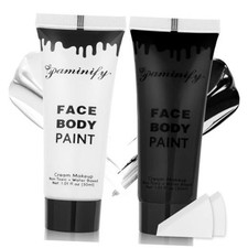 Black White Face Body Paint 1.01 oz/pc with 2 Sponges,Water Based black white