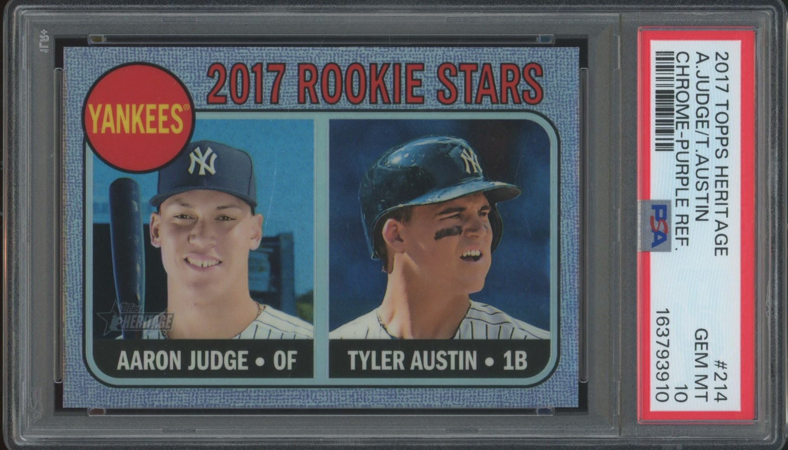2017 Topps Heritage Chrome Purple Refractor Aaron Judge RC Gem Mint PSA 10 view 1
