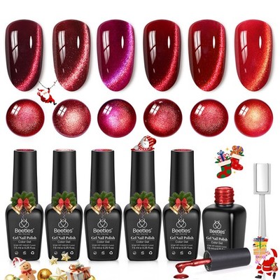 Burgundy Red Cat Eye Gel Polish Kit by Beetles, 6 Colors UV Soak Off Magnet UV