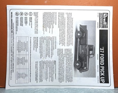 1/25 REVELL MONOGRAM '37 FORD PICKUP # 7627 (INSTRUCTIONS ONLY)