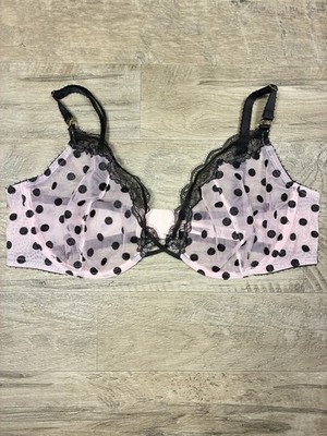 Victoria s Secret Unlined Demi Bra Pink Black Polka Dot Mesh Lace 40 C