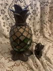 Vtg Stained Glass Tiffany Style Pineapple Lamp Night Light 11 in H