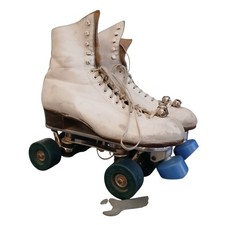 Vintage Chicago Custom Roller Skates White Leather Skates Size 6 USA With Key