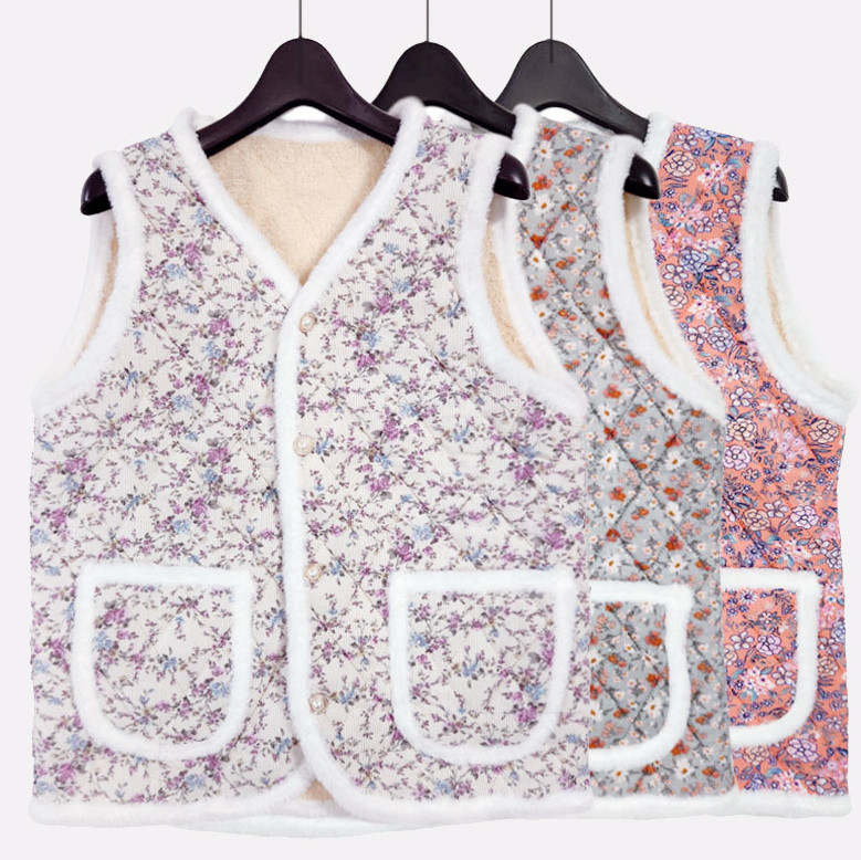 2026 New Korean Retro Floral Fleece Quilted Vest Grandma Winter Kimchi K-Fashion