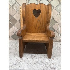 Vintage Miniature Wooden Doll Chair Heart Cutout Farmhouse Decor Oak Finish