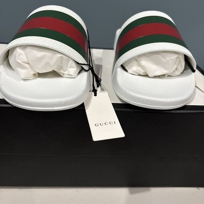 NIB GUCCI Pursuit Stripes White Pool Slides Mens - White Gucci Web