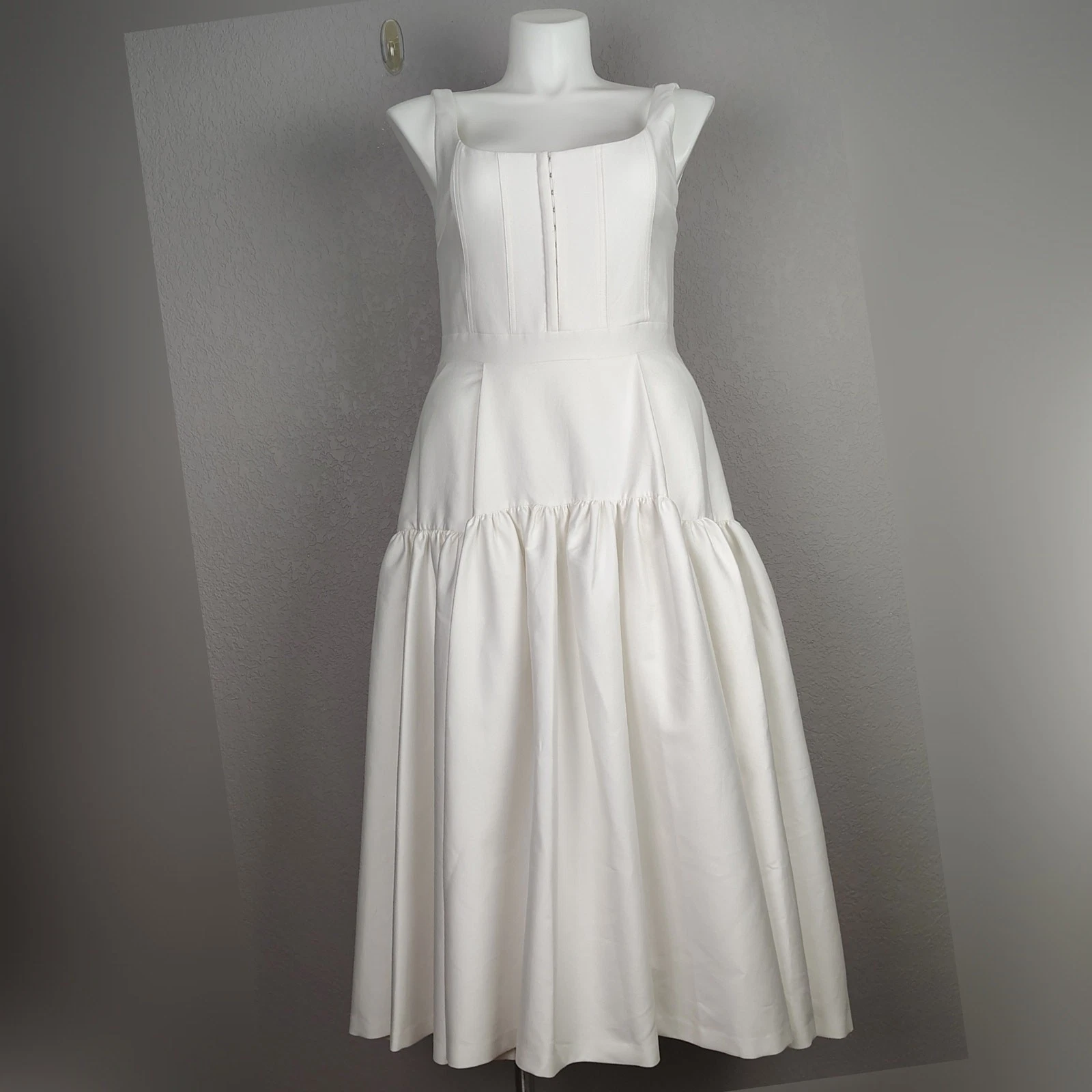 OFF WHITE Abito midi strutturato senza maniche bianco sporco Alice + Olivia Diana taglia 14