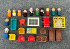 Vintage Fisher Price Little People Figures Vehicles Furniture Lot of 26