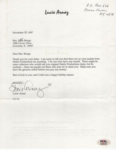 LUCIE ARNAZ Signed Letter PSA/DNA