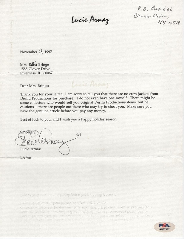 LUCIE ARNAZ Signed Letter PSA/DNA