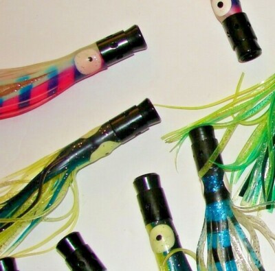 5 Jet Head Skirt Lures Tuna Wahoo Dorado Mahi ONO Big Game Trolling FISHING Lot 
