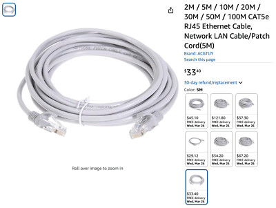5M Cat5e 26AWG Shielded Ethernet Cable RJ45 Black/ White
