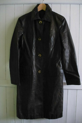ladies STEFANEL 100% REAL BROWN LEATHER FULL LENGTH COAT USA SIZE