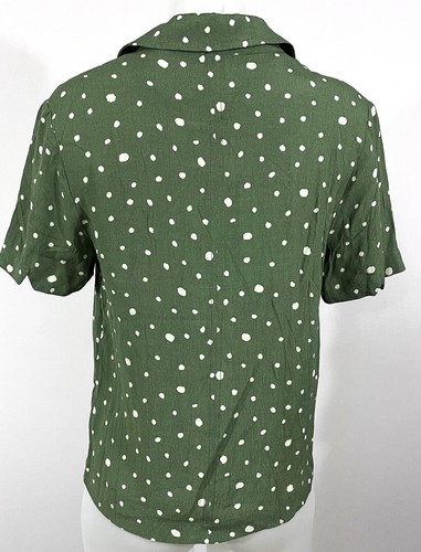 Mo:vint Blouse Crossed of 4 Buttons Short Sleeve Green Sz XS New - Picture 6 of 11