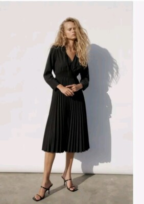 pleated poplin dress zara ZW COLLECTION PLEATED POPLIN DRESS - Brown