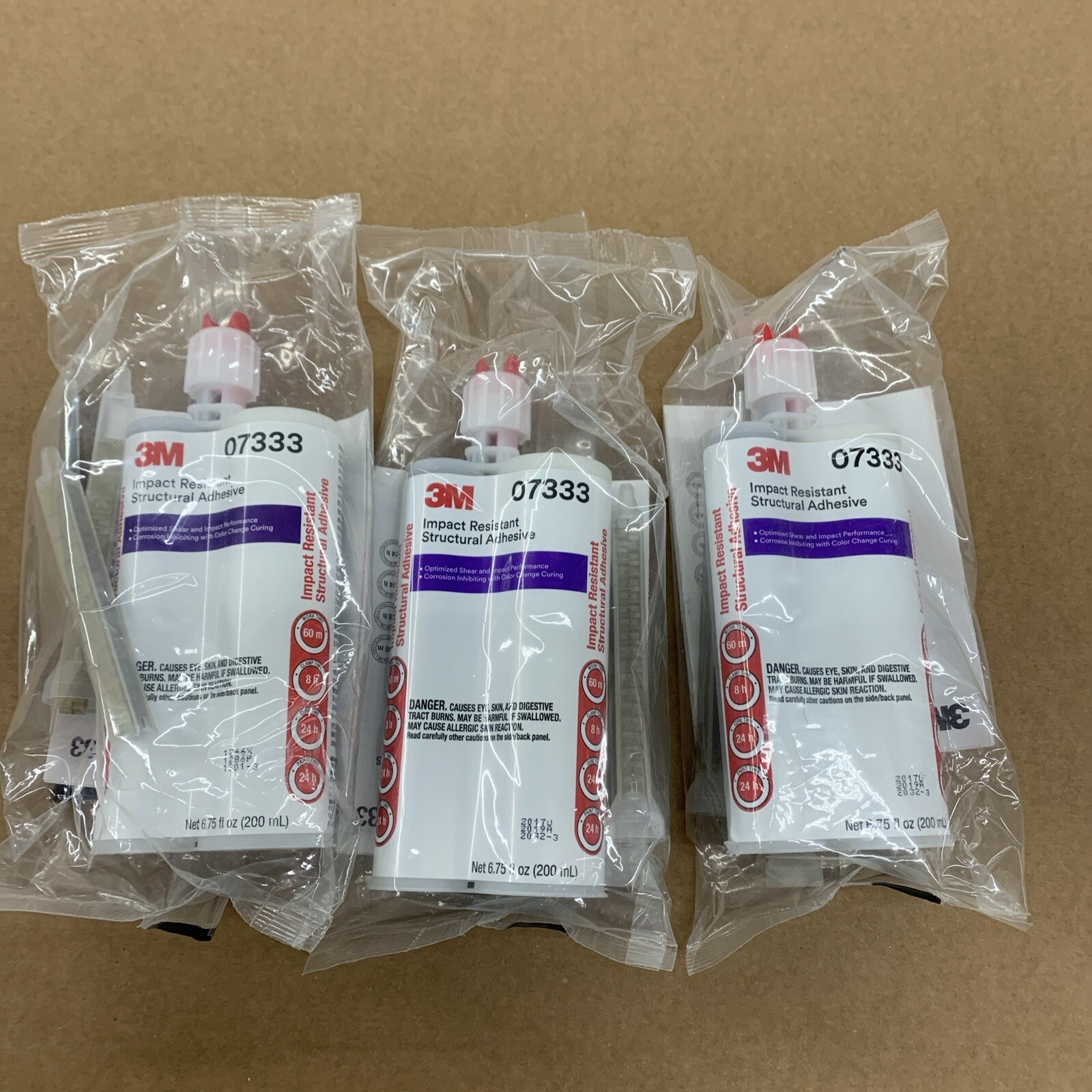 (Lot Of 3 Tubes) 3M 07333 Impact Resistant Structural Adhesive, 200 mL