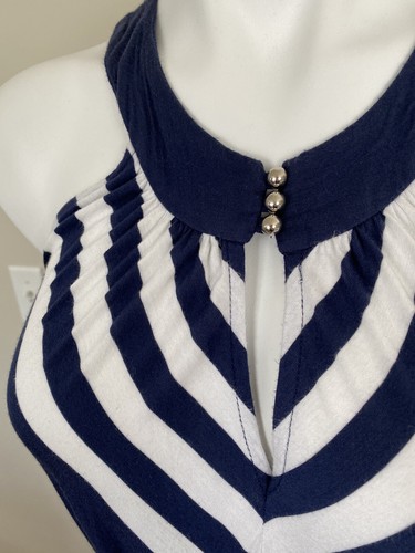 Banana Republic Small Navy Blue V-neck Racerback Striped Maxi Dress Lined EUC - Picture 6 of 11