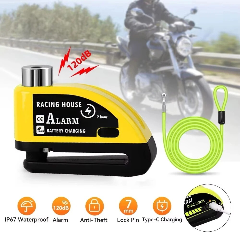 Antivol moto alarme 110dB bloque disque contre le vol pour parking extérieur