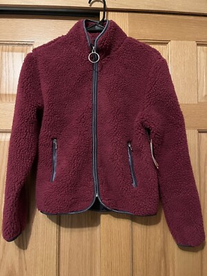 NEW Ivory Ella Chloe Sherpa Full Zip Jacket Size XS Burgundy