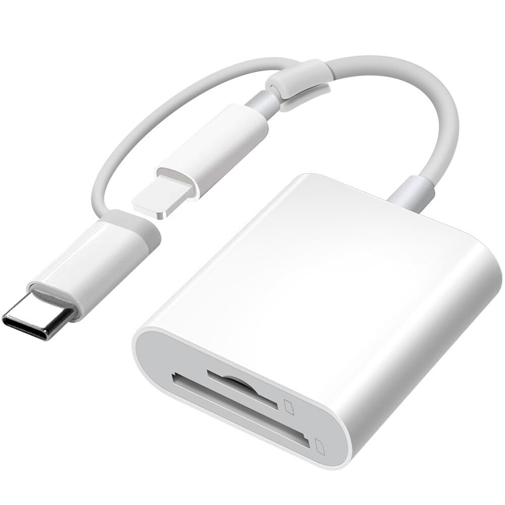 SD Card Reader for iPhone iPad, Dual Lightning & USB-C Connector Memory SD Ca...-image