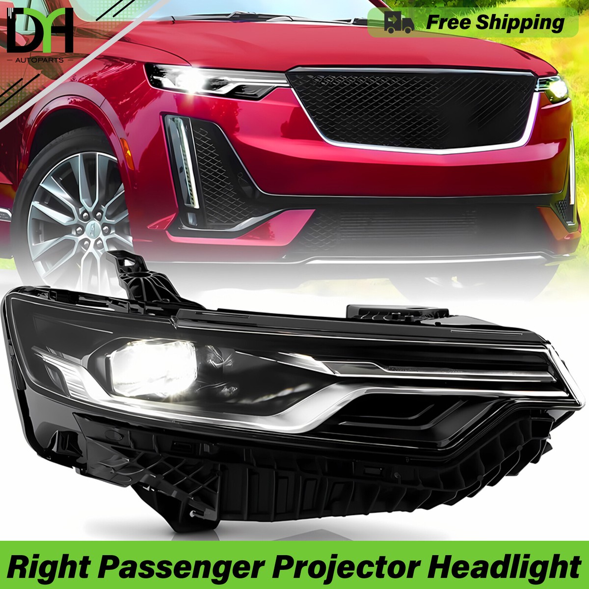 Right Full LED Projector Headlights W/ Bulb & Module For Cadillac