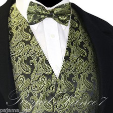Olive Green XS to 6XL Paisley Tuxedo Suit Dress Vest Waistcoat  Bow tie PROM