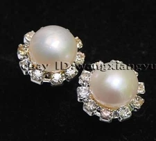 Charming!Genuine Natural 9.5-10mm White Akoya Cultured Pearl Stud Earrings AAA+ 