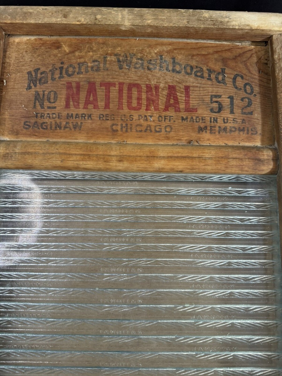 Vintage National Washboard No. 512 Glass & Wood Laundry Scrub