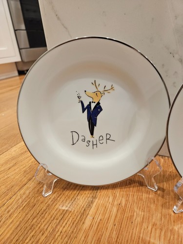 Keramikscheune Rentier 4 SALAT LUNCHTELLER Strichbereiter Donner Blitzen Vixen, 8 3/8" - Bild 5 von 8