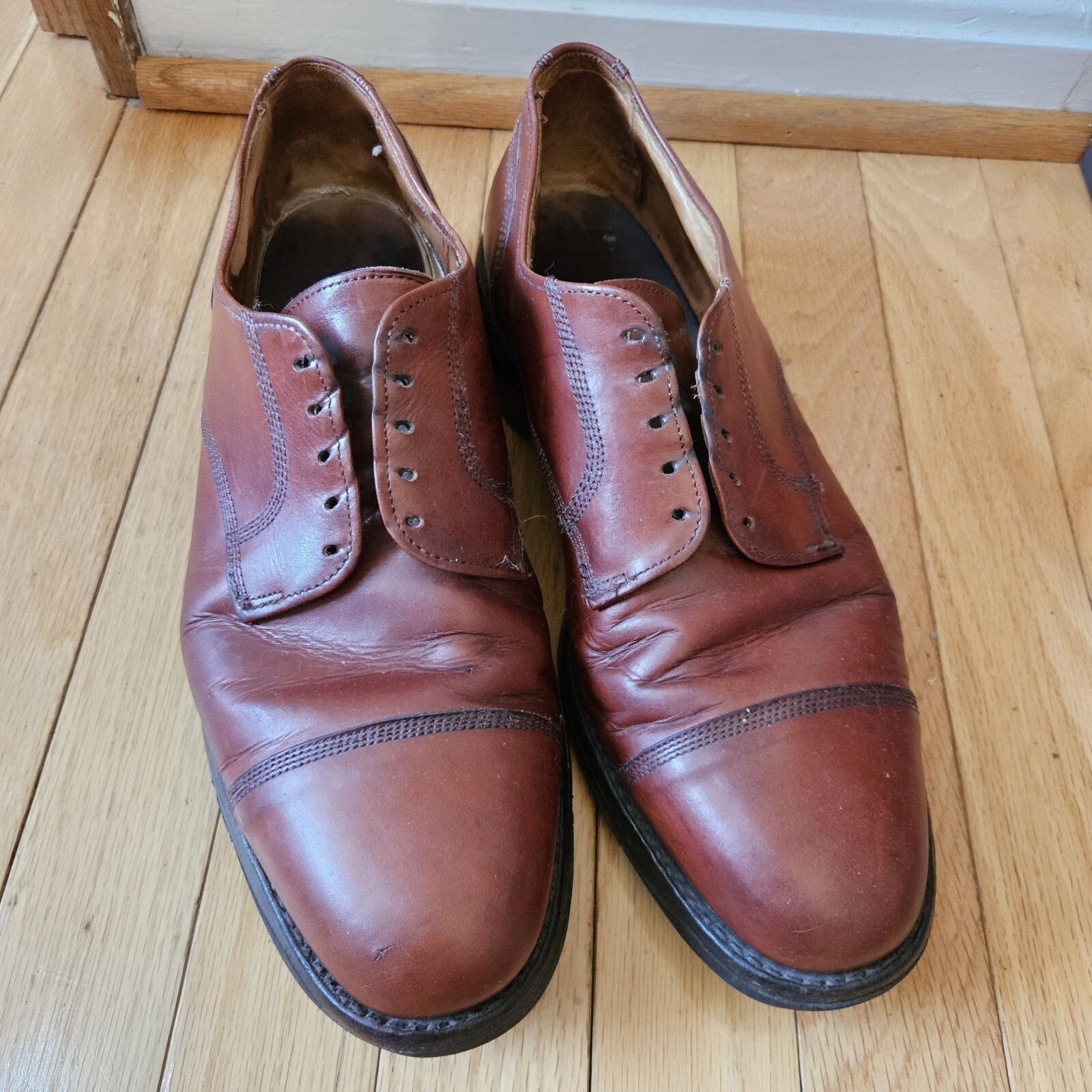 SAOLA Scarpe Allen Edmonds da uomo in pelle con punta a cappuccio Derby 10 5 D marrone suola Vibram business