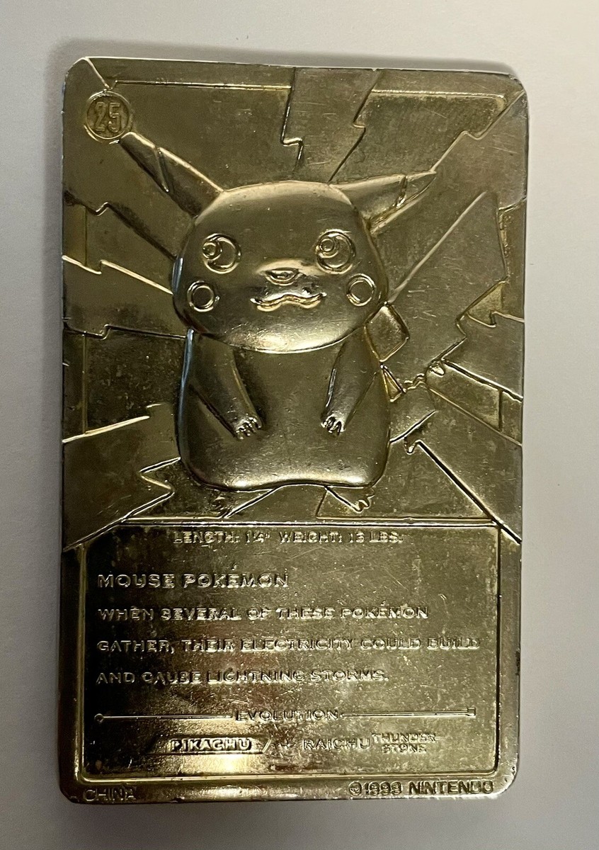 Vtg Pokemon 23k Gold Plated PIKACHU Trading Card 1999 Collectable