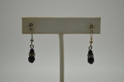 STERLING SILVER DANGLING BLACK TONED CZ GEM HOOK BACK EARRINGS #FMI061