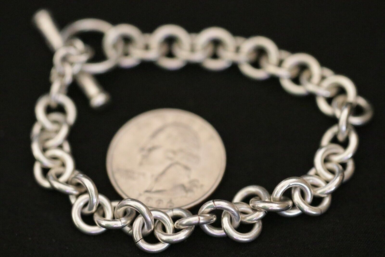 Vintage Sterling Silver 7.5" Chain Bracelet Toggl… - image 6