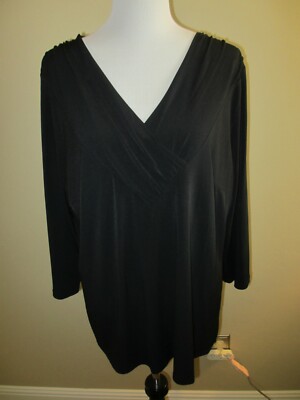APOSTROPHE WOMEN'S BLACK V-NECK 3/4 LENGTH SLEEVE SHIRT 16-18W