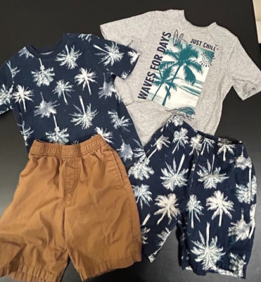 Tropical Surfing Graphic Print Outfit T-Shirt Short Set of 2 Boy Youth Sz 6