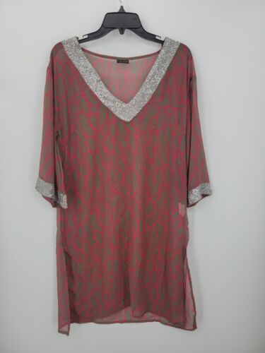 Anthropologie Zingara Swim Cover Womens Large Brown Red Animal Print Sheer Boho